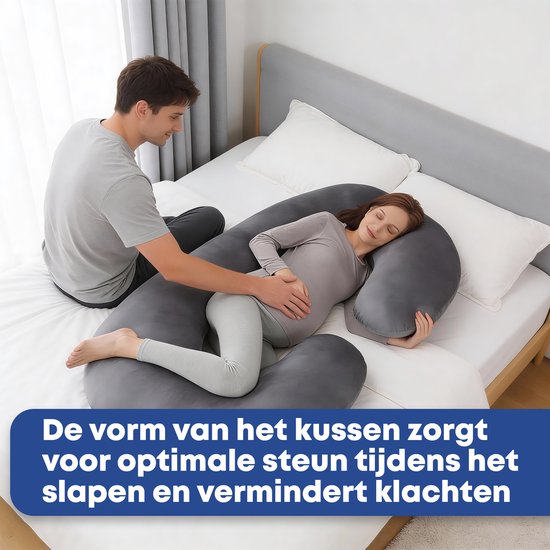 Earkings Zwangerschapskussen Zijslaapkussen 140x70cm C-vorm met Afneembare hoes - Body Pillow donkergrijs van Earkings — afbeelding 2