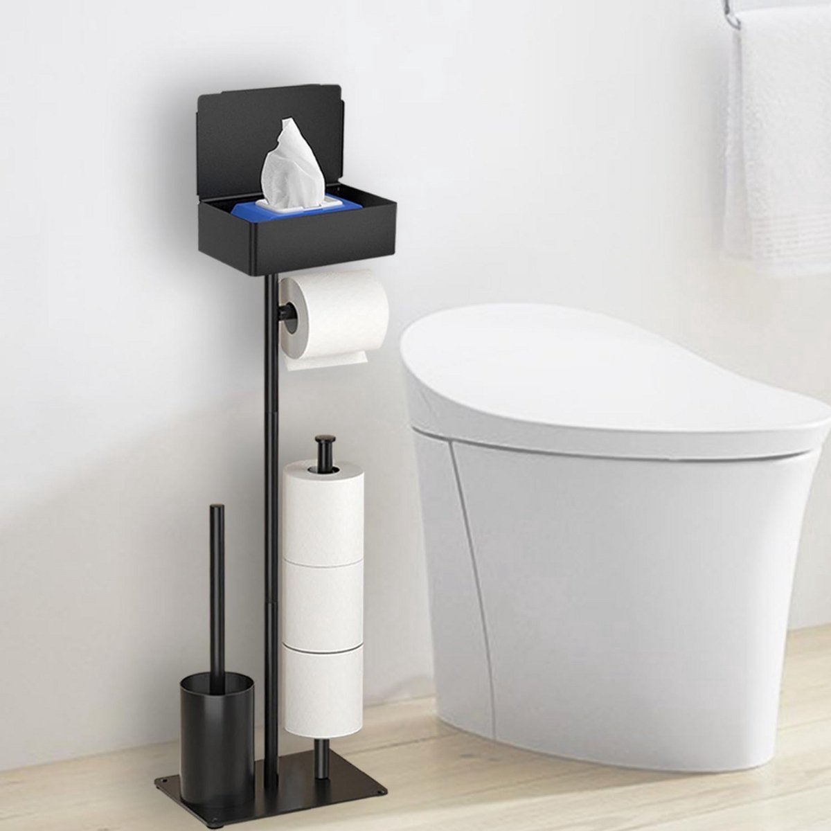 NBAP® Toiletbutler - Toiletrolhouder Staand - Zwart