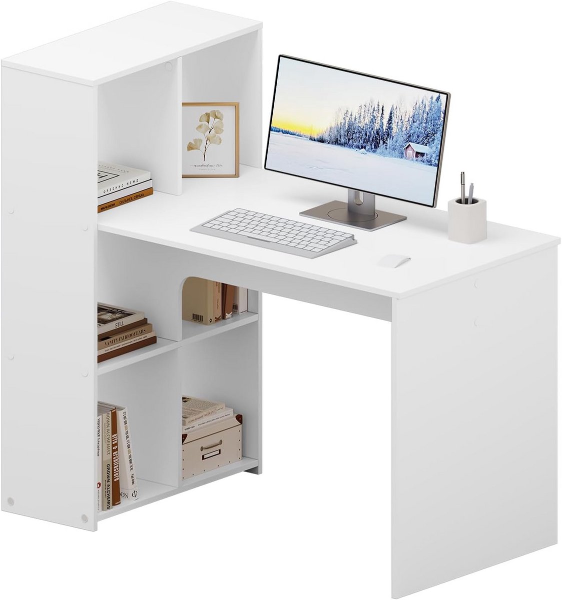 Hoekbureau met Opbergplanken Wit 120x63 cm Bureau voor Thuis en Kantoor