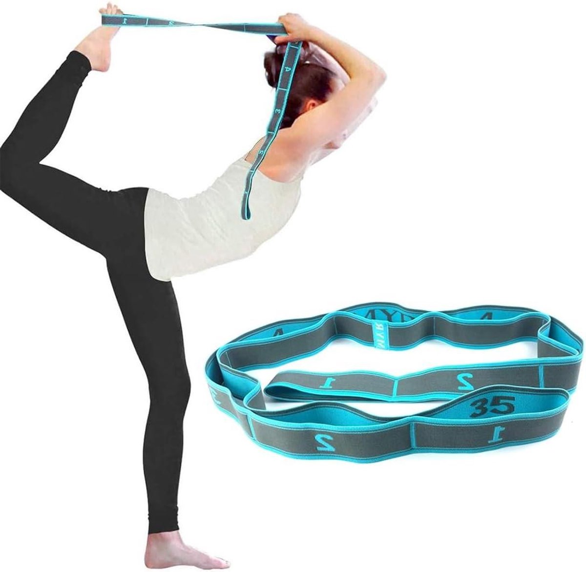 Yogariem met 9 vaste lussen - Stretchriem voor yoga, pilates, dans - Training accessoire met gymnastiek - Flexibele band voor workouts