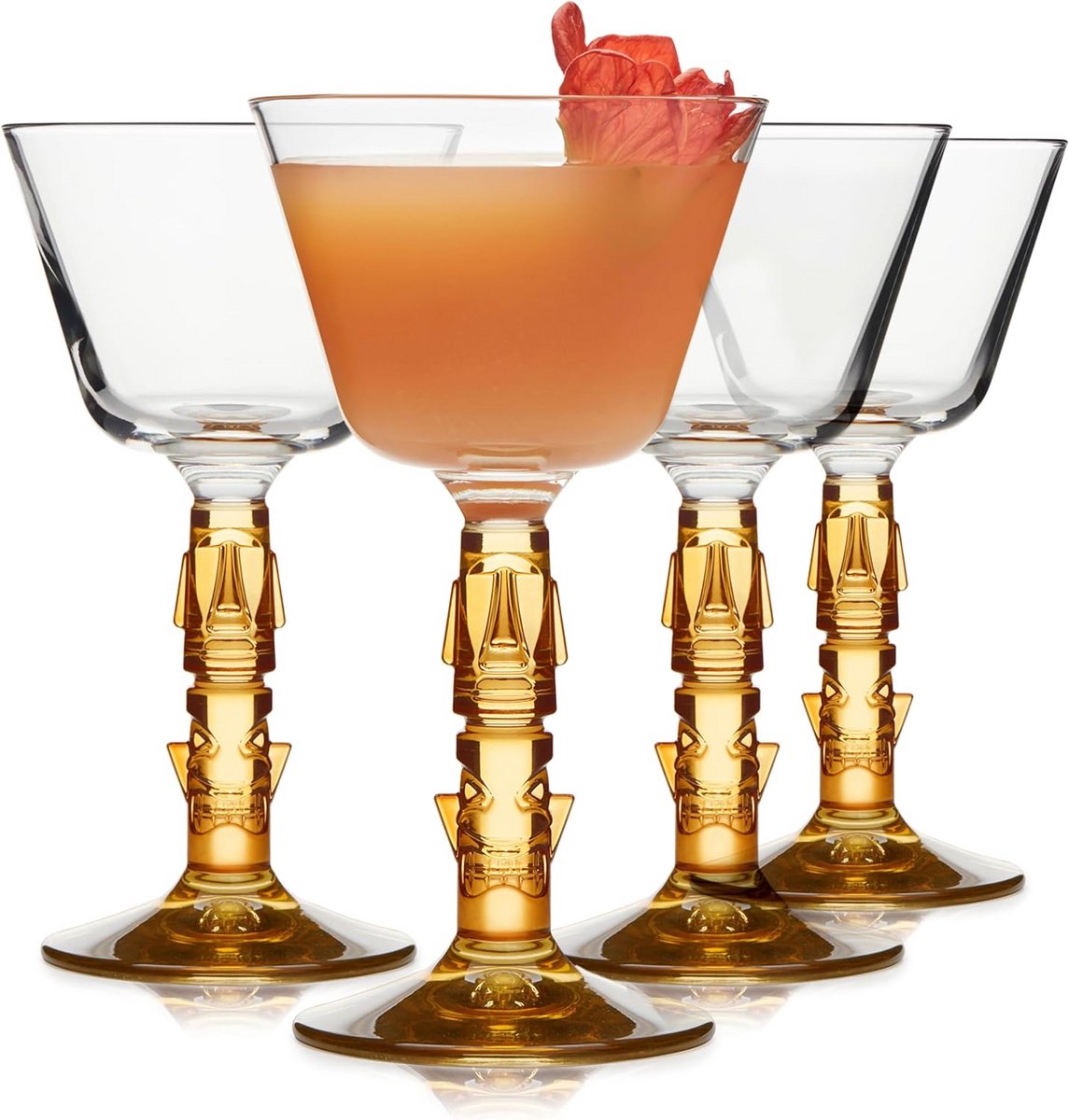 Set van 4 Tiki Mai Tai Wijnglazen met Amberkleurige Steel - Tropische Cocktailglazen
