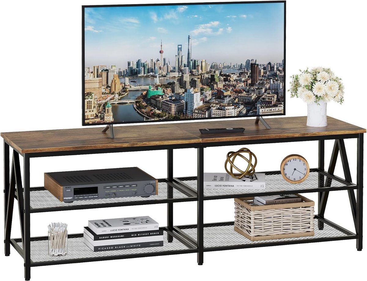 Tv-kast Industrieel Design 140 cm Breed met 3 Open Vakken
