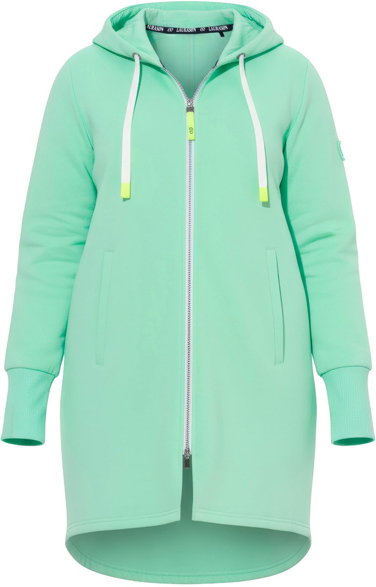 Laurasøn - Dames - Sweatjas lang model capuchon tailleband met trekkoord achter - Pastel munt - Maat 44+