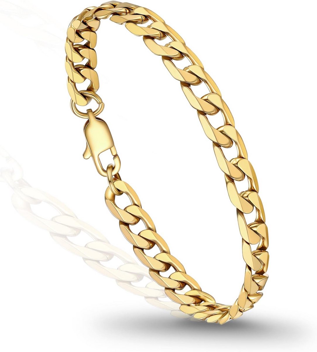 Heren Armband Cuba Schakel Zilver Goudkleurig Zwart Roestvrij Staal Cadeauverpakking