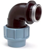 Raccord à pince coudé 90° PE, filetage femelle 32 mm x 1 1/4''.