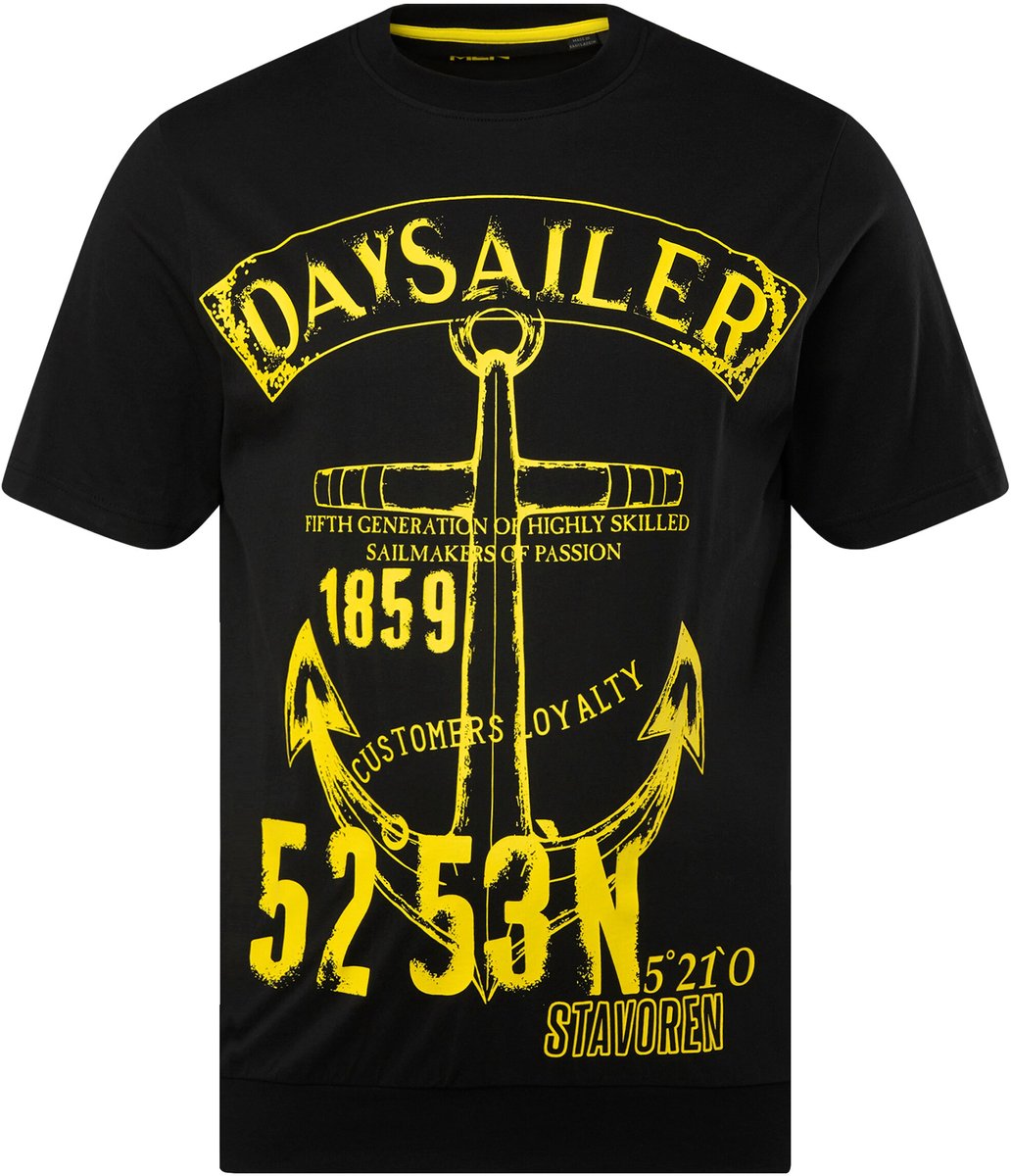 Men Plus - Heren - T-shirt korte mouwen buik-fit print op de voorkant - Zwart - Maat 56+