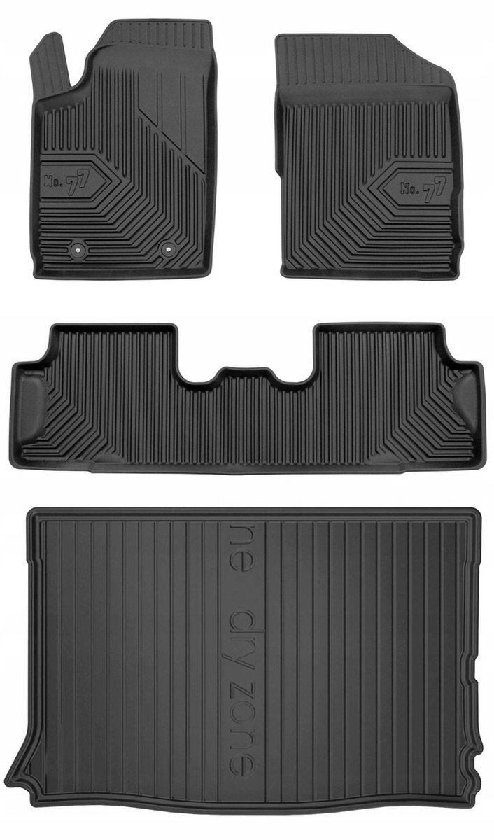 Premium Interieur Beschermset: No.77 Rubberen Mattenset + DryZone Kofferbakmat - Geschikt voor Citroen Berlingo I (1996-2005) - 5-persoons - TPE - Zwart - FROGUM