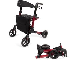 Parvum Brava Rollator - Driedubbel opvouwbaar en lichtgewicht (6,8kg) - Incl. stokhouder, tas & rugleuning - Robijnrood