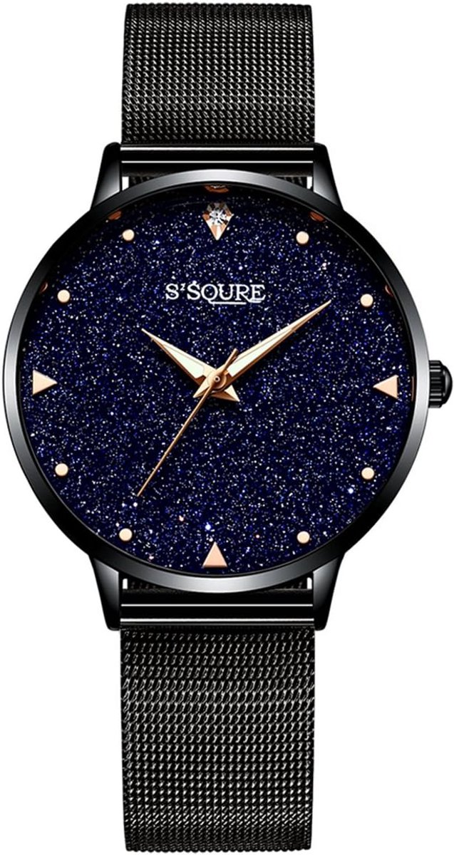 Dameshorloge met Echt Marmeren Wijzerplaat en Rosé Milanaise Band