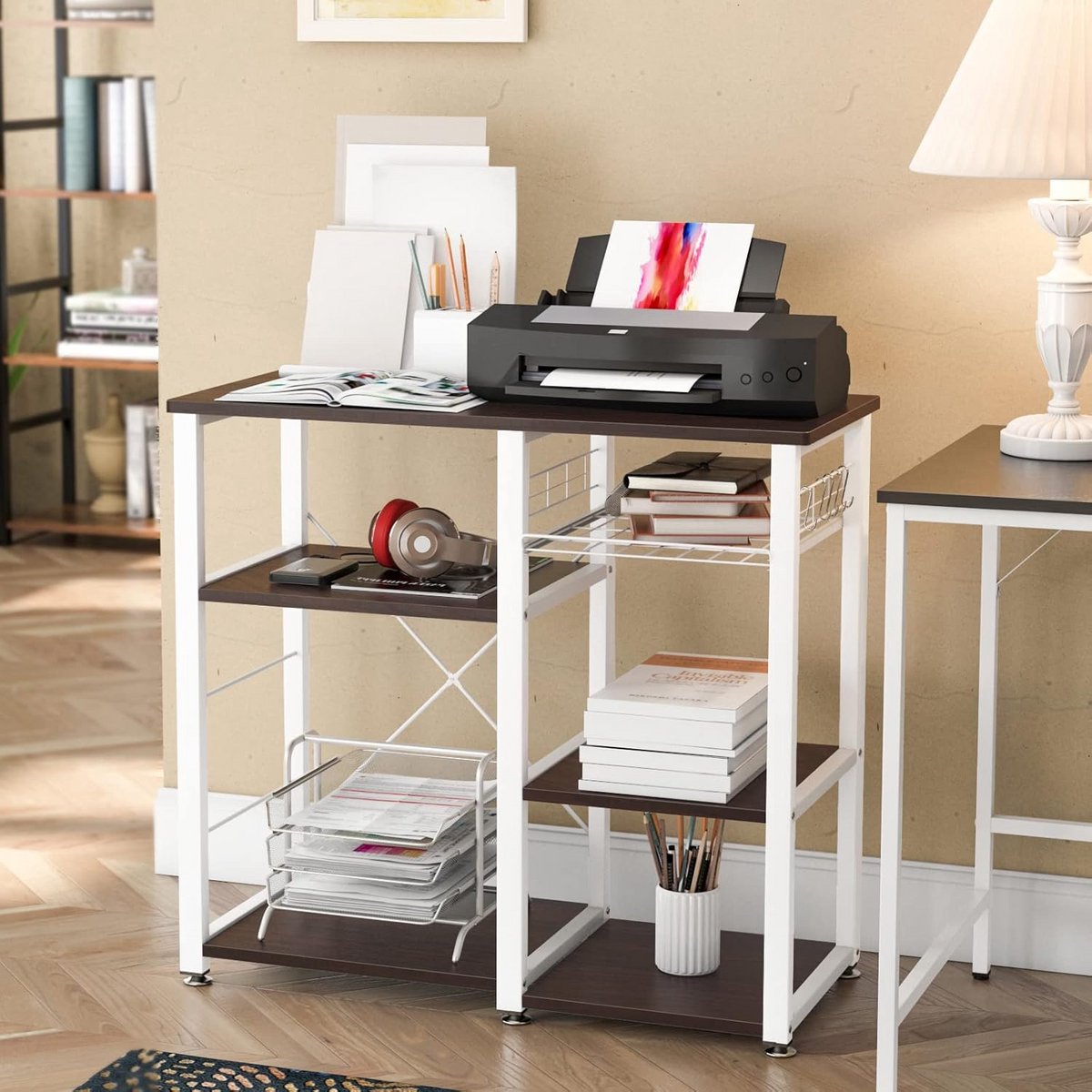 Keukenrek met Magnetronstand en 3 Opbergplanken - Multifunctionele Utility Opbergkast met