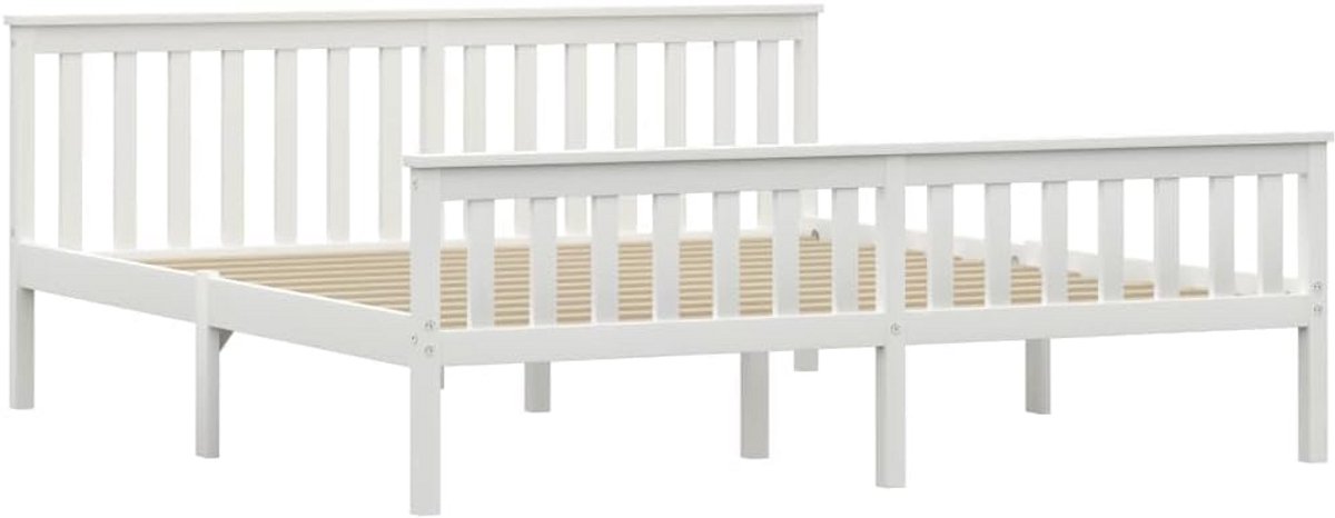 Massief Houten Bedframe Wit 180x200 cm - Stevig Lattenbodem Bed