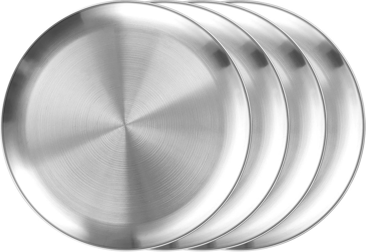 Set van 4 RVS Pizza Borden 30 cm - Ronde Bakvorm voor Oven en Serveren