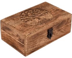 Houten sieradendoos met levensboom-snijwerk - Houten geschenkdoos voor horloges, ringen en oorbellen - Handgemaakt cadeau met natuurlijke uitstraling