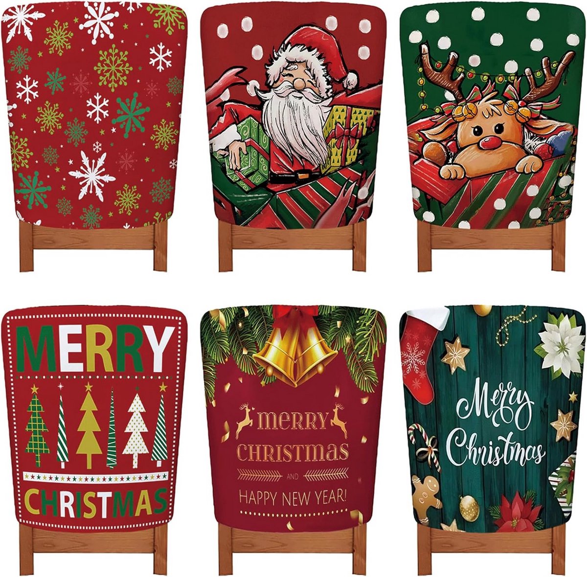 Set van 6 Kerst Stoelhoezen voor Eetkamerstoelen Kerstdecoratie
