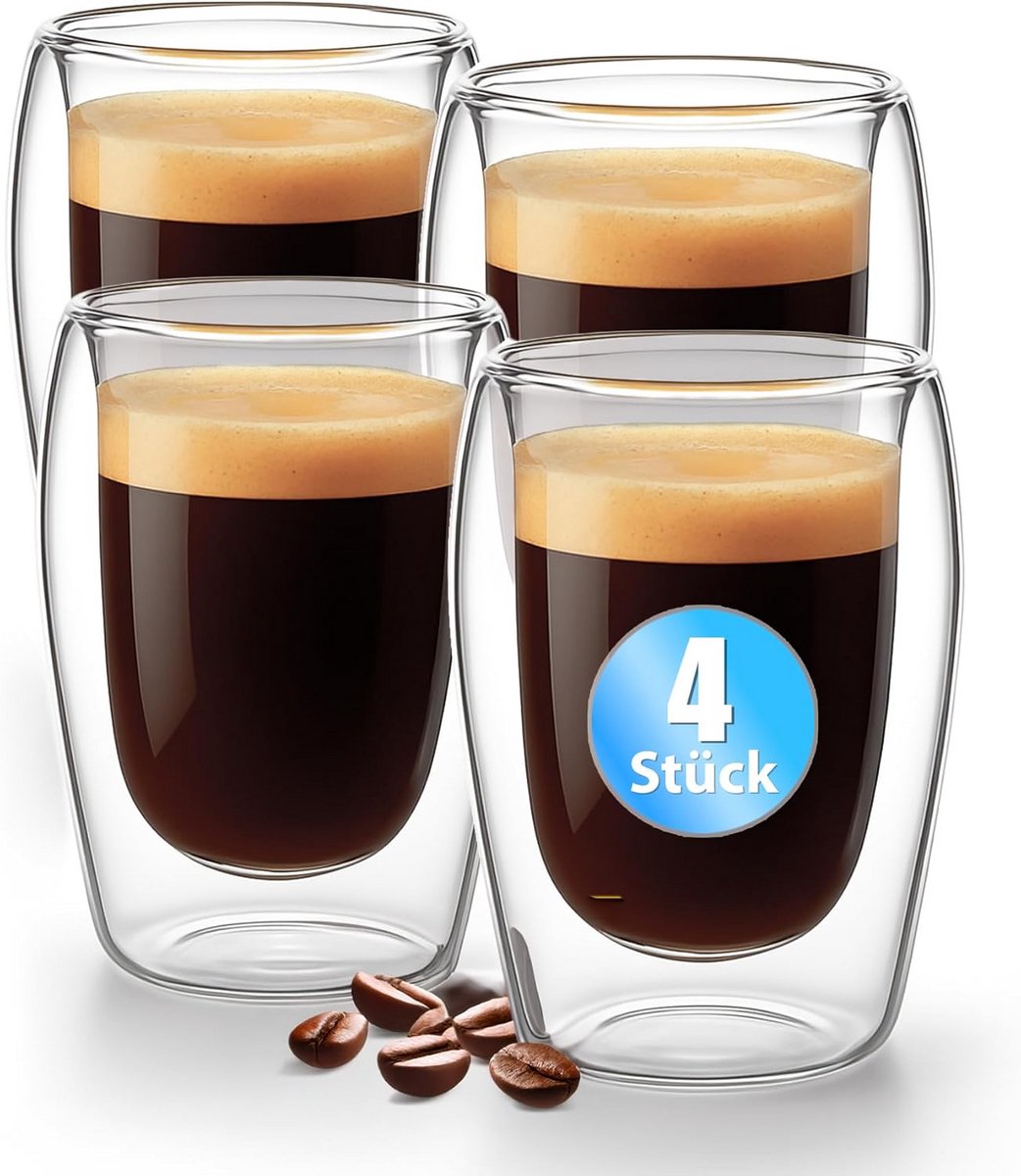 Set van 4 Dubbelwandige Espressokopjes 80 ml - Hoge Kwaliteit Thermoglas