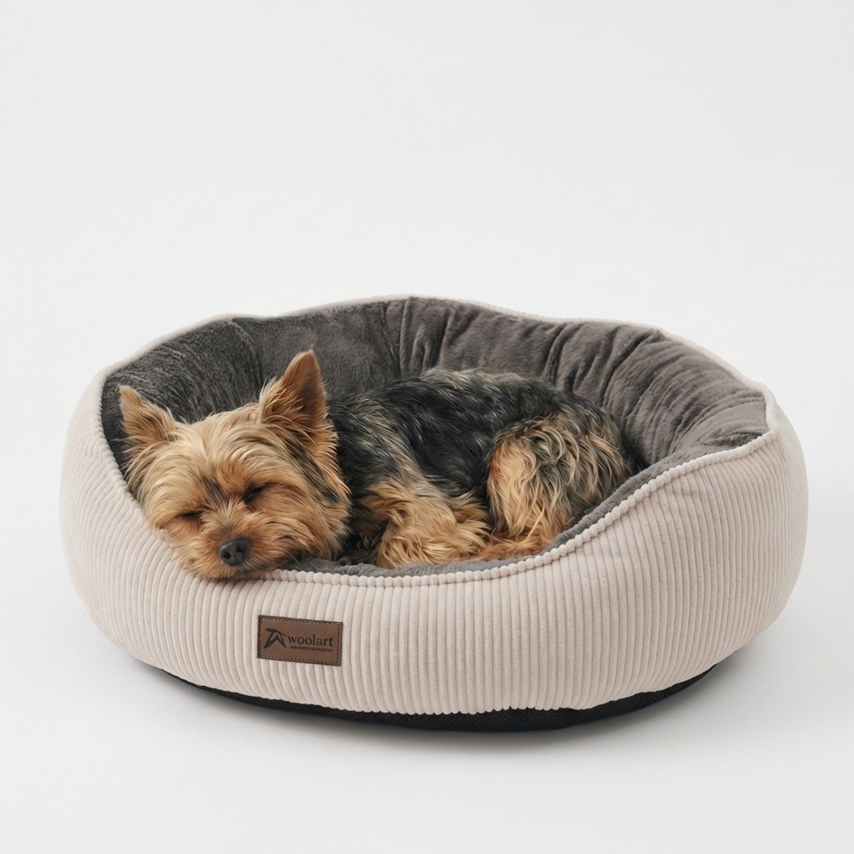 Woolart Hondenmand - Luxe hondenkussen - Kattenmand - Wasbaar - Maat M - Creme/Grijs