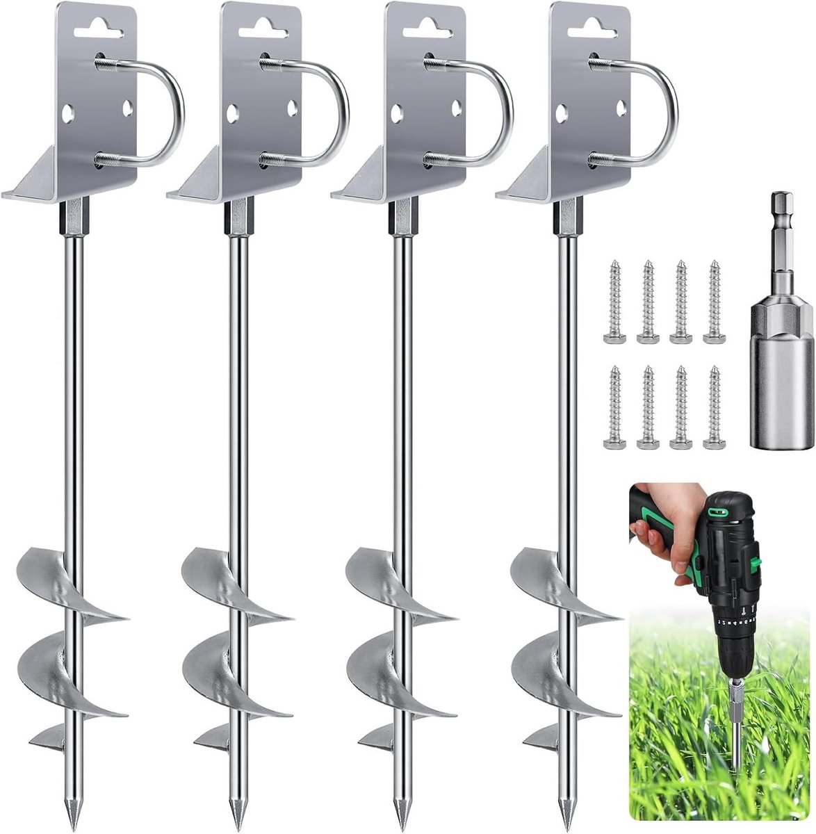 Grondankers voor tenten, roestvrij staal, 4 stuks, robuust en heavy duty