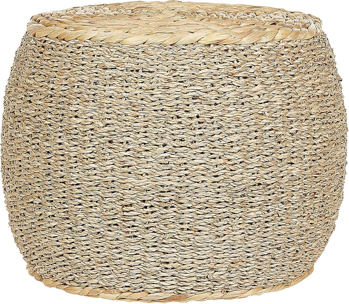 Ronde Poef Zeegras Handgeweven Boho Voetenbank Ø 40 cm - Natuurlijke Zithoogte 30 cm