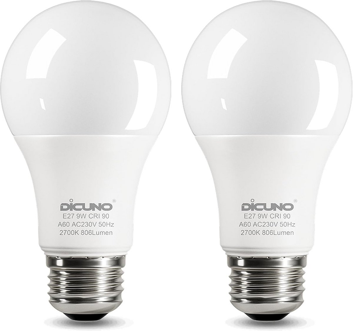 2x LED Lamp E27 9W 806lm Warm Wit 2700K Hoogwaardige Lichtkwaliteit Niet-dimbaar