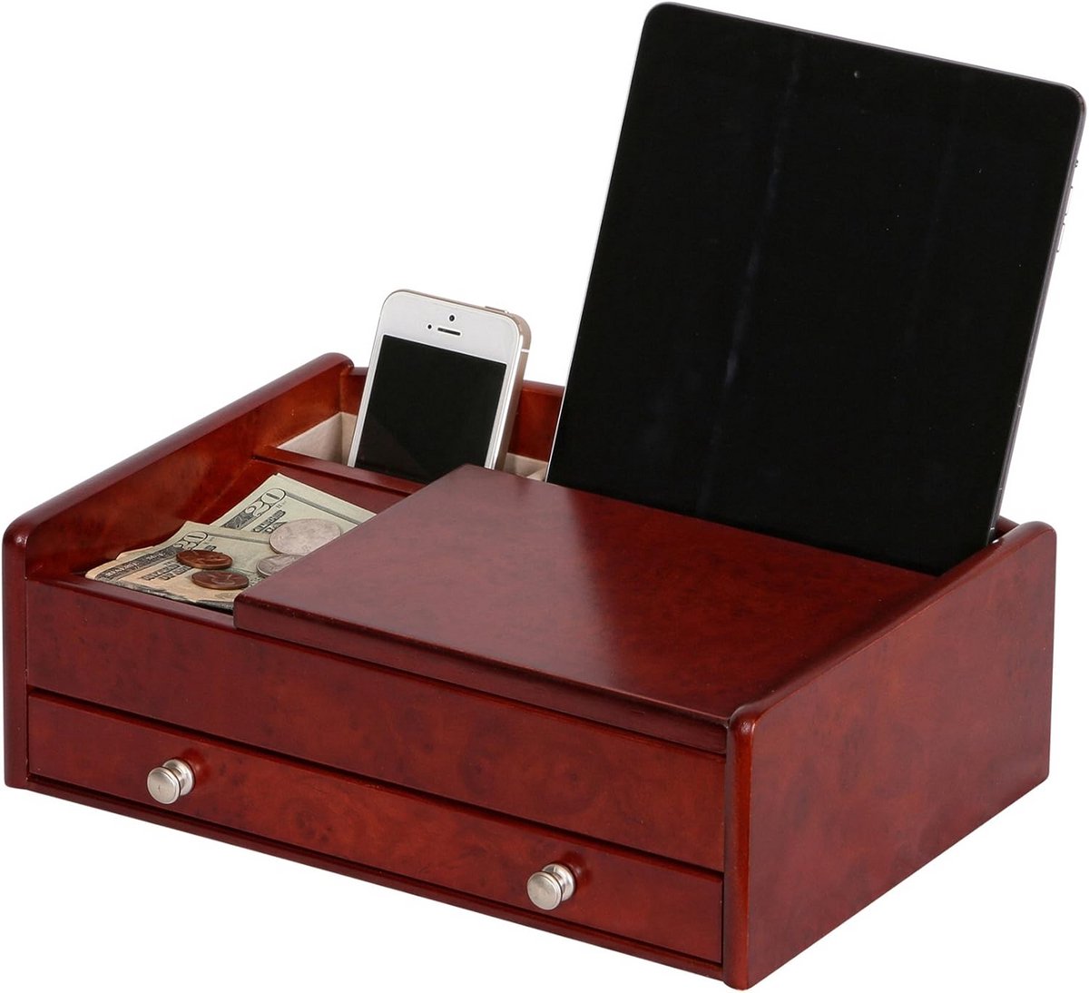 Houten Organizer voor Heren met Lade en Vakken voor Telefoon en Horloge