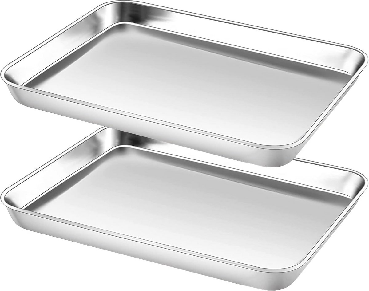 Set van 2 Rechthoekige Bakplaten RVS - Ovenvorm en Vetpan Klein (23x17 cm)