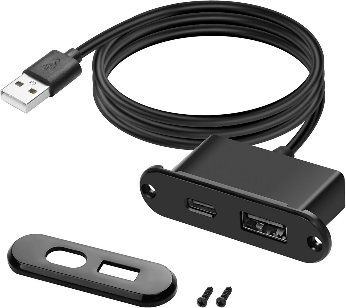 Inbouw USB C Stopcontact voor Bureau en Tafel met USB A - 1.2m Kabel