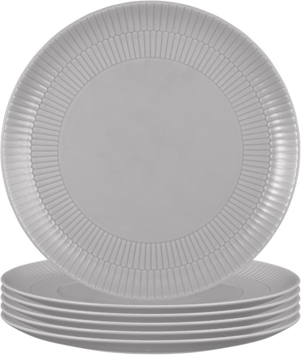 Set van 6 Grote Porseleinen Dinerborden Zilver Grijs 28 cm Vaatwasserbestendig