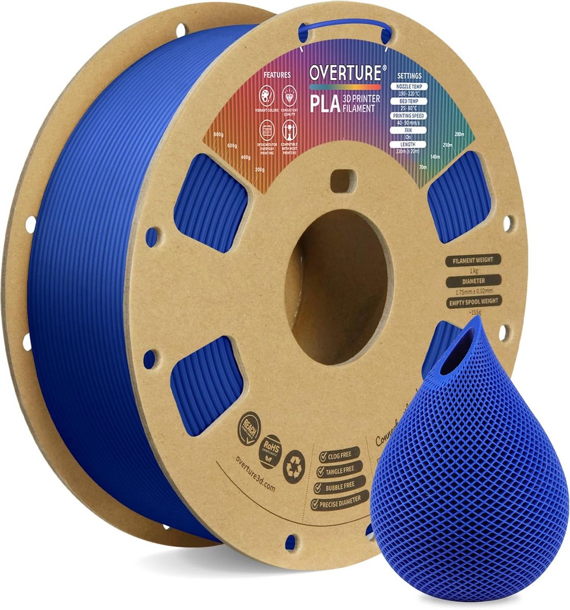 PLA 3D-printerfilament 1,75 mm Blauw 1 kg Spoel Hoge Maatnauwkeurigheid