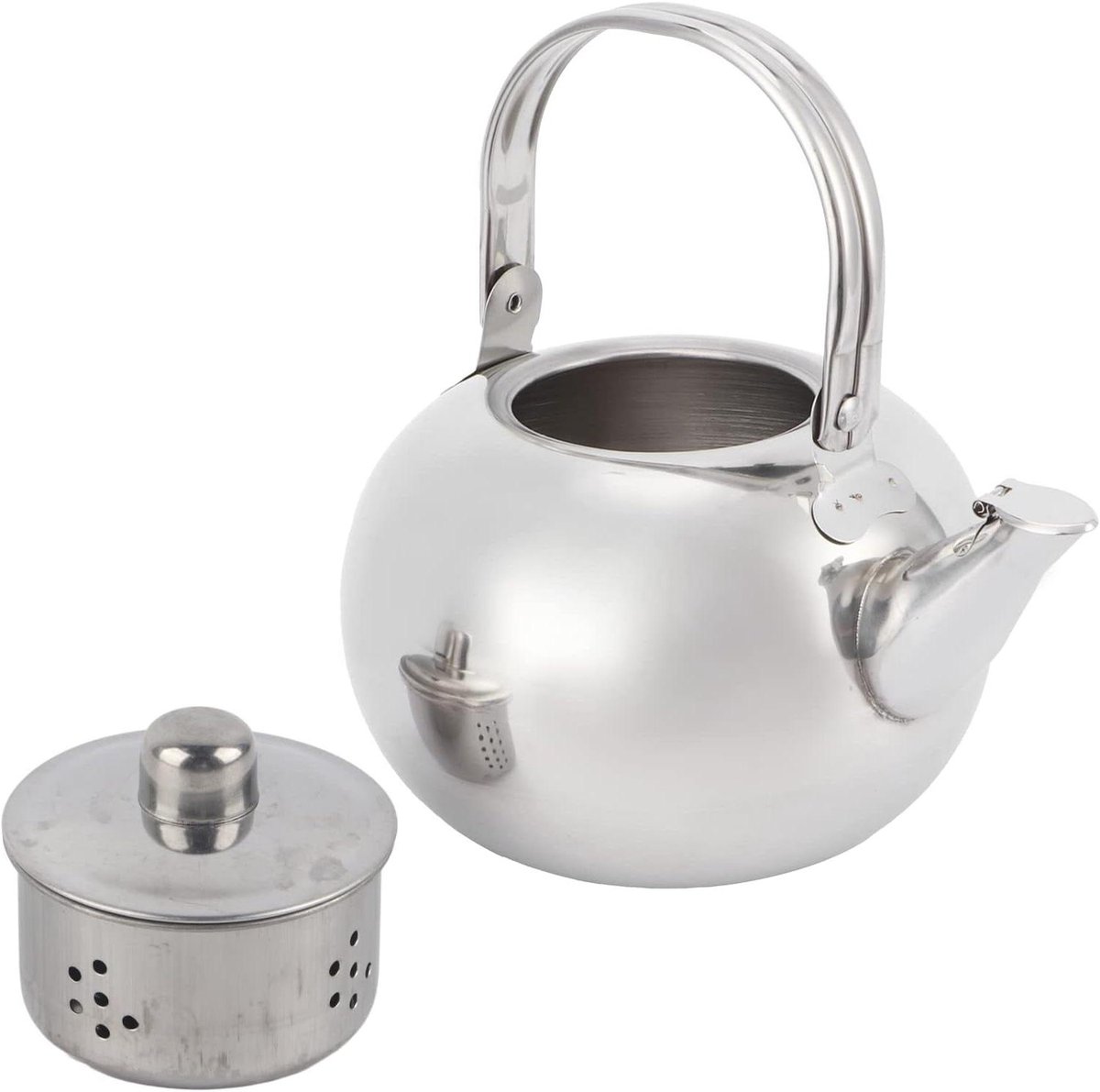 RVS theepot met platte bodem en filter, 16 cm, geschikt voor inductiekookplaat