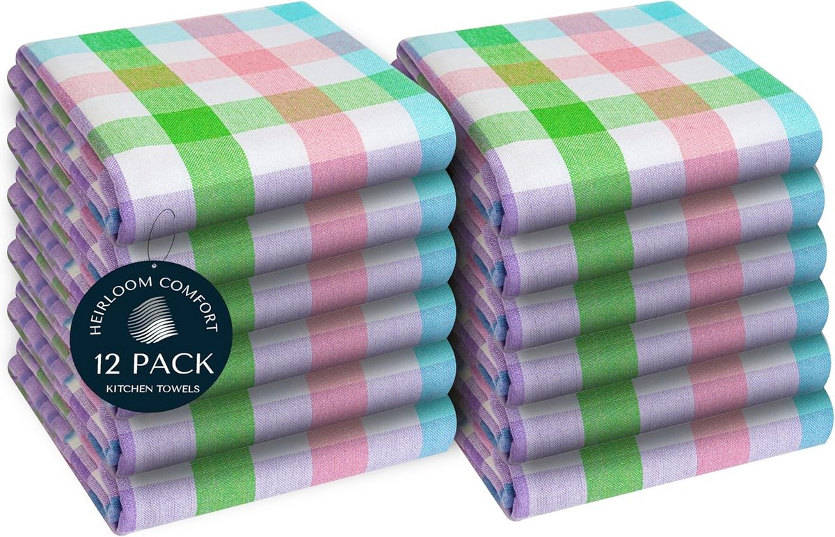12 Stuks Super Absorberende Keukenhanddoeken van 100% Katoen - Sneldrogend en Duurzaam