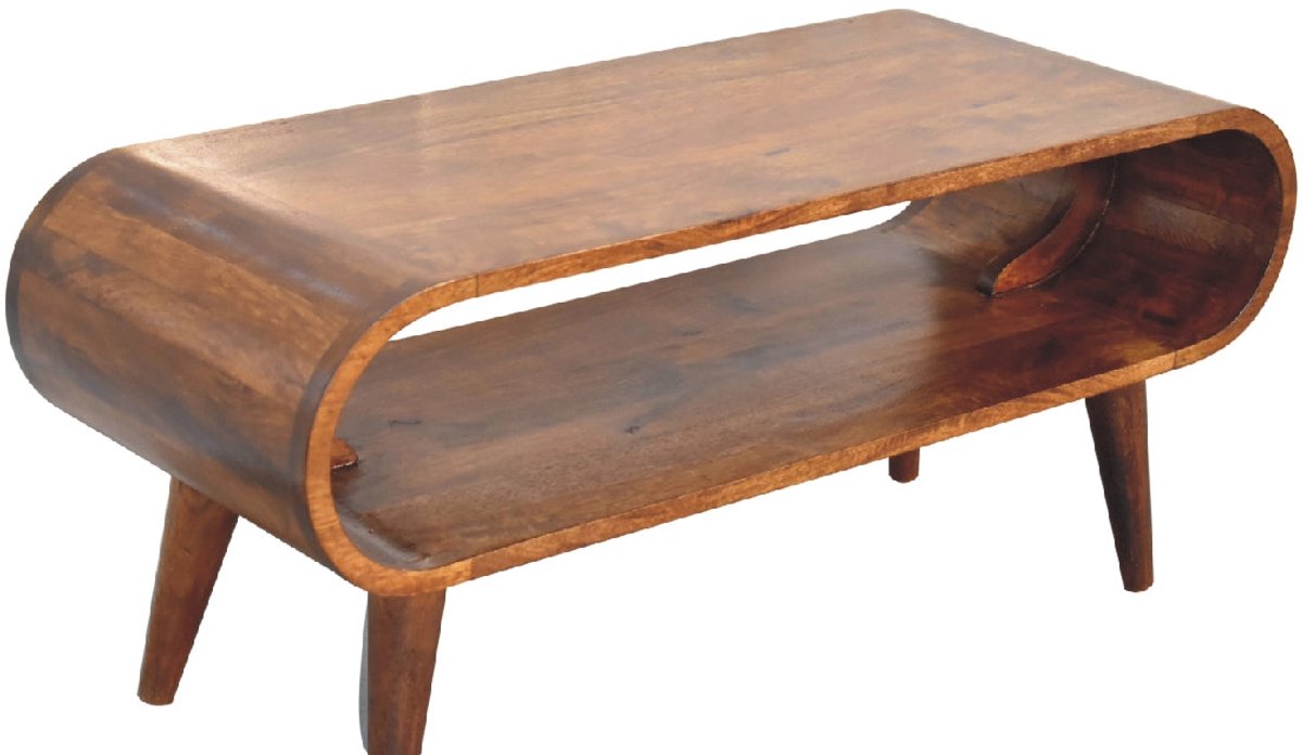 Merax Massief Houten Salontafel 90 X 35 X 40 Cm - Nordic Design - Mango Hout - Open Opbergvak - Donkerbruin