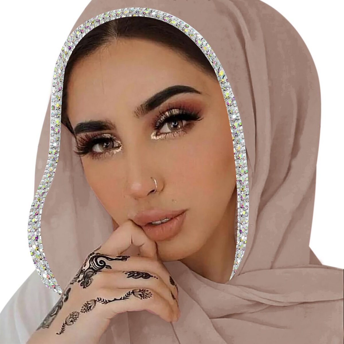 Lange Chiffon Sjaal voor Dames met Strass - Zachte Hijab, Hoofddoek en Mode Sjaal