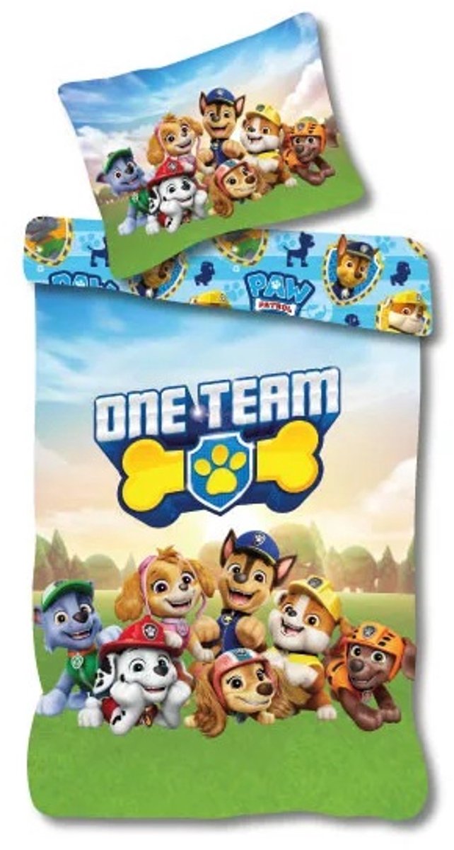 PAW Patrol dekbedovertrek One Team 140 x 200 cm - 70 x 90 cm Katoen Multicolor