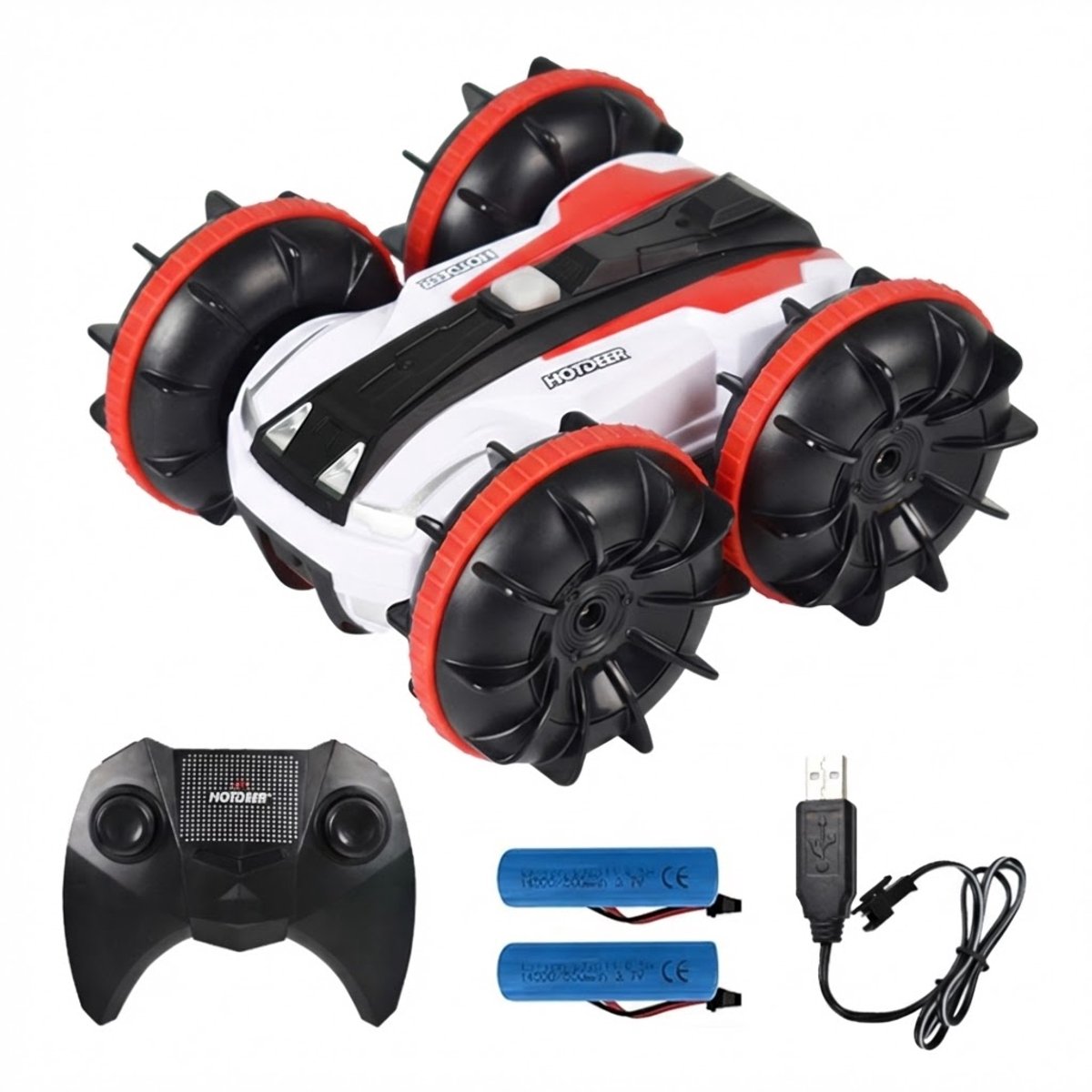 GT RC Bestuurbare Auto & Boot All-Terrain – Rode Afstandsbestuurbare RC Auto voor Land en Water – Met 2 Oplaadbare Accu’s – Stunt Auto voor Jongens en Meisjes vanaf 3 Jaar