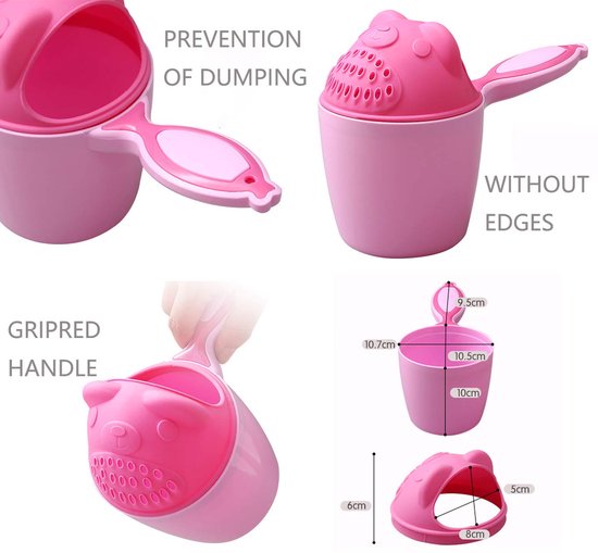 2 stuks Babybadbeker - schattig berenpatroon, oogbescherming - babyshampoobeker - badhulpmiddel voor kinderen - 5*5*18 cm - voor het baden en wassen van baby's met oogbescherming - roze, groen van Merkloos — afbeelding 2