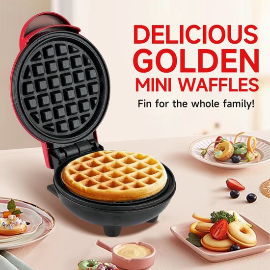 3-in-1 Mini Wafelijzer - Met Verwijderbare Platen voor Mini-pannenkoek en Donut - Compact Antiaanbak Model Rood - Gemakkelijk Schoon te Maken en Op te Bergen - Ideaal voor Snel Ontbijt Thuis — afbeelding 5