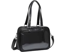 Tas Crossbody - Ita Tas Kawaii Leren Japanse School met Inzetstuk & Verwijderbare Crossbody Riem Speld Display Ita Tas met Handvat voor Anime Liefhebbende Meisjes - 31×22×10 cm - zwart