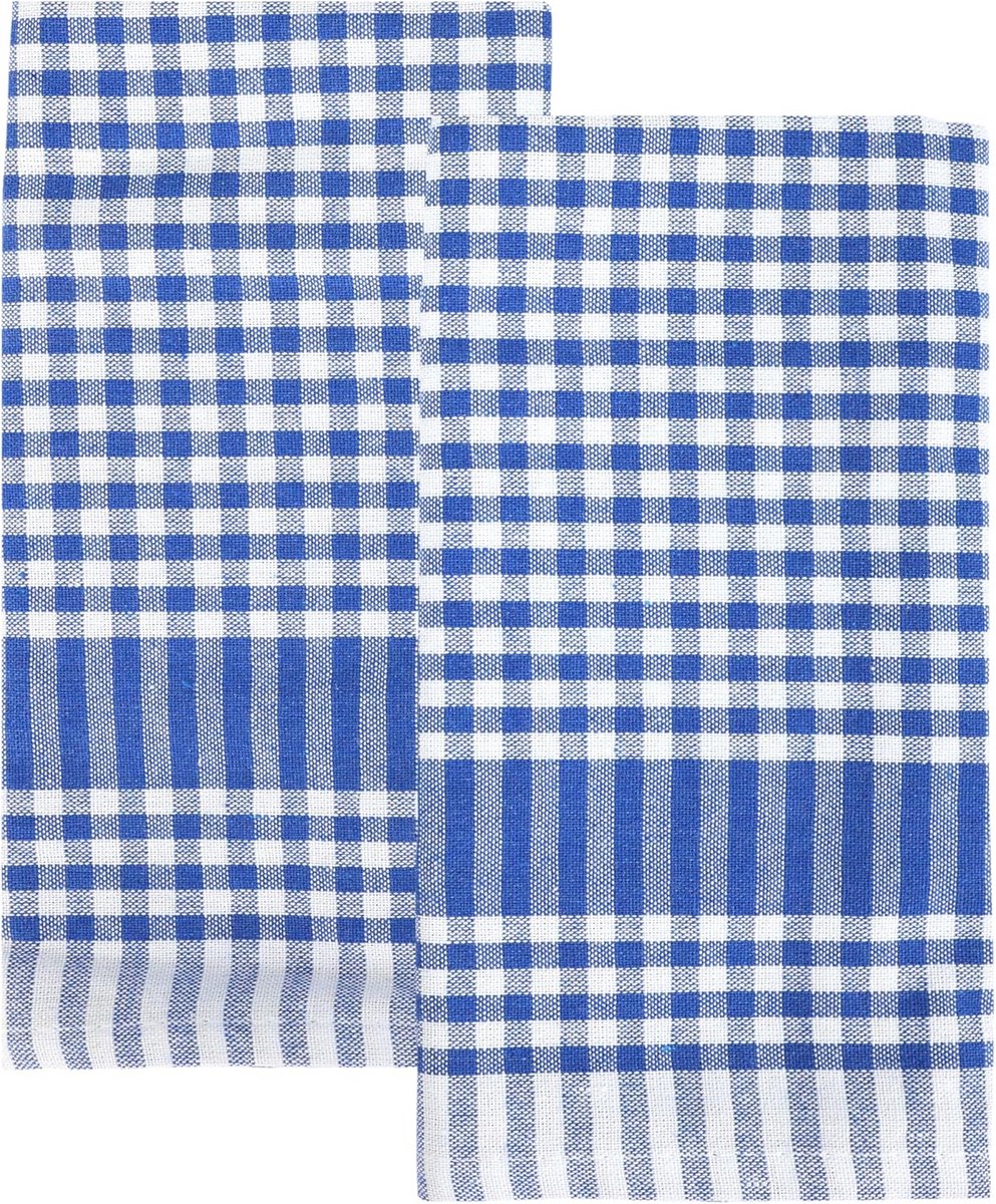 2x Blauwe Geruite Keukendoeken Katoen - Absorberende Theedoeken en Servetten 45x70cm