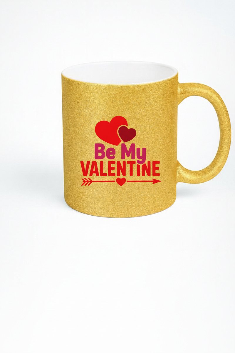Gouden Glitter Mok Be My Valentine - Valentijnsdag Cadeau met Hartjes