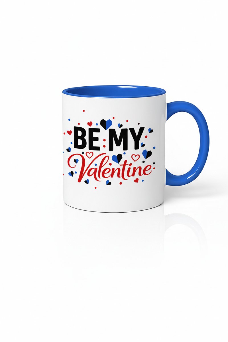 Be My Valentine Mok - Romantisch Valentijnscadeau met Hartenprint - Wit & Blauw Keramiek