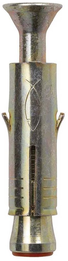Een metalen plug met een schroef en een conische kop, op een witte achtergrond.