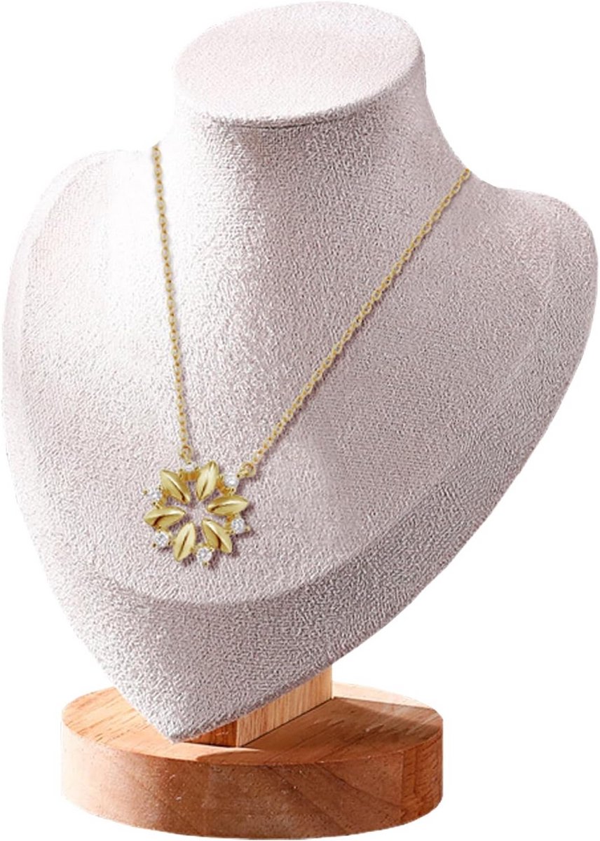 Fluwelen Ketting Display Standaard met Houten Basis voor Sieraden Presentatie