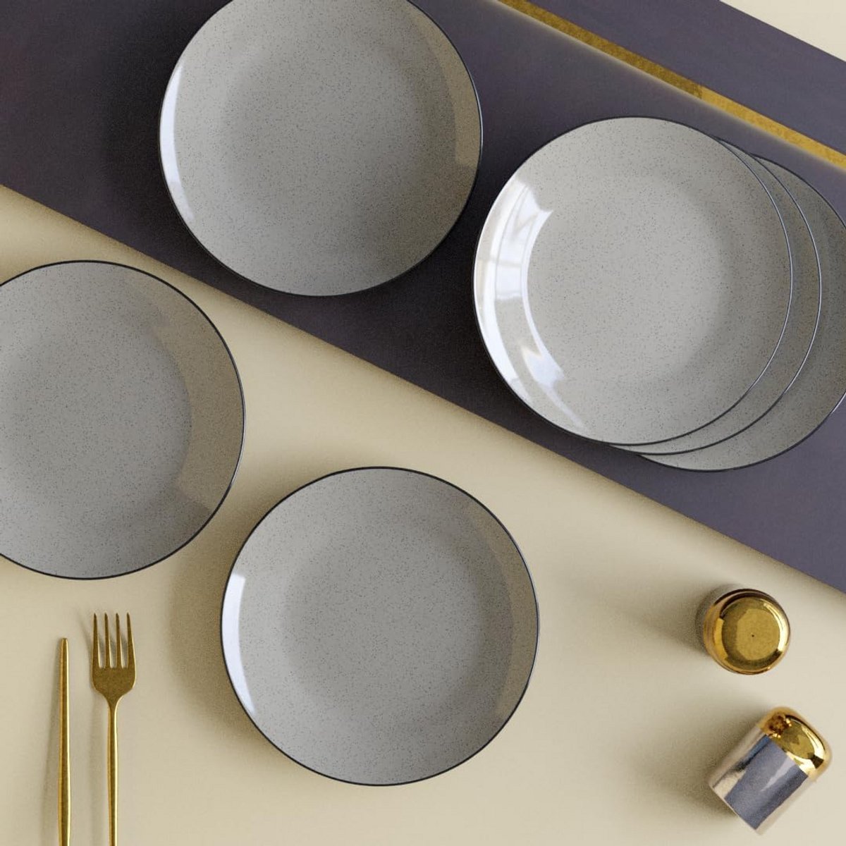 Set van 6 Grote Keramische Dinerborden - Grijs Marmer Look - Oven & Vaatwasserbestendig