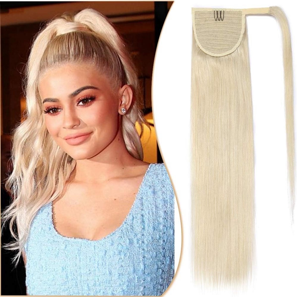 Wikkelbare Paardenstaart Extension van 100% Echt Remy Mensenhaar - Platinablond (35 cm) - 80g