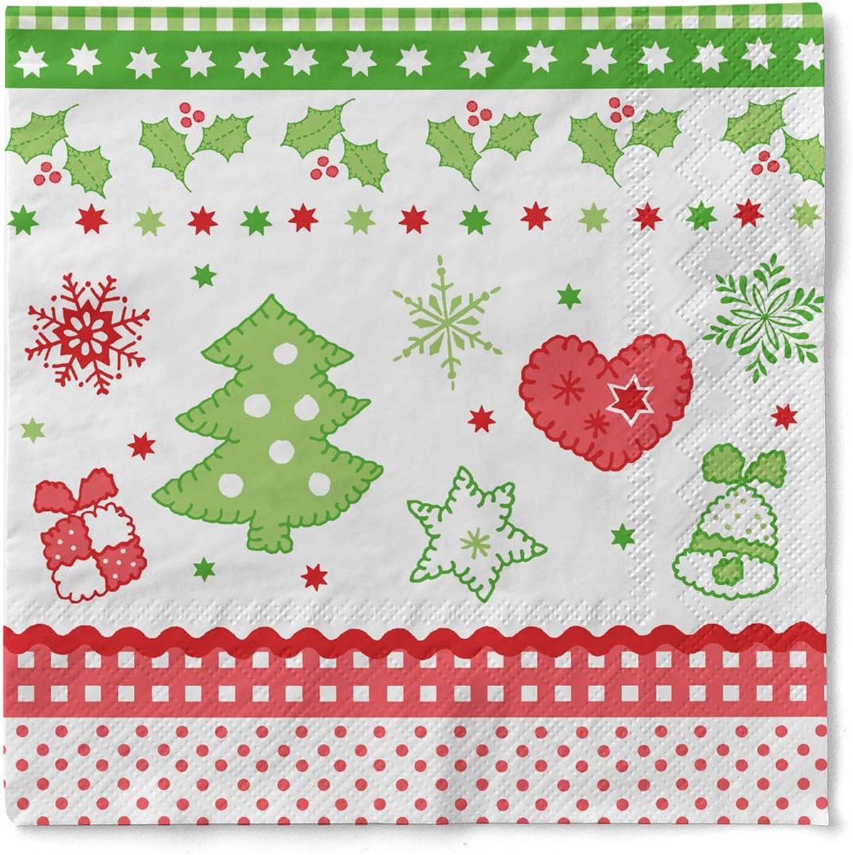 Set van 100 Luxe Kerstservetten Rood en Groen 3-laags Tissue 33x33 cm