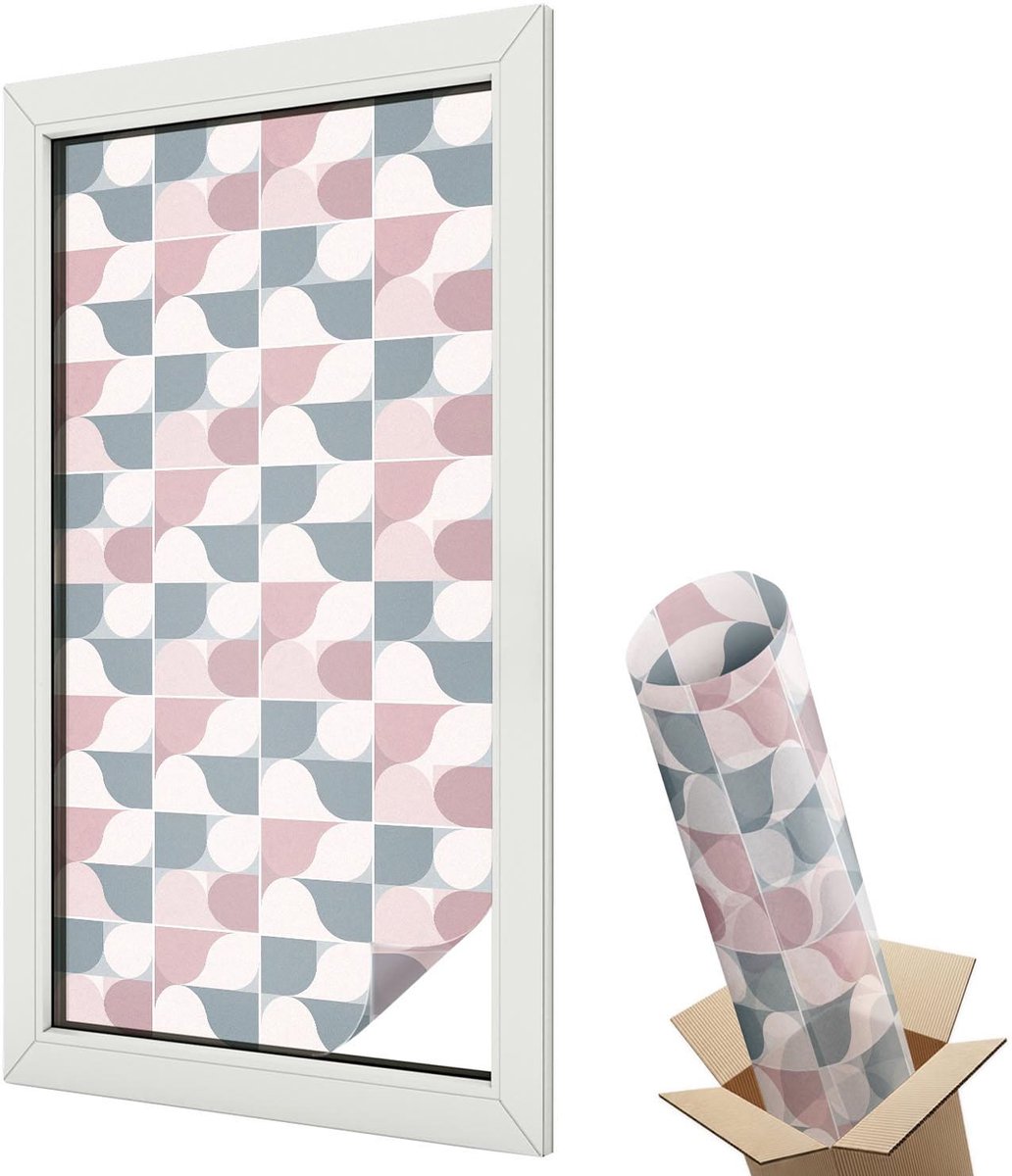 Wallfluent Glas in Lood Raamfolie - Pastelkleurige patronen Glas in Lood Folie - 50x100 cm - Roze Plakfolie Raam Glas in Lood - Decoratieve Plakfolie Glas in Lood - Voor de woonkamer, voor het kantoor, voor de hal - Glas in Lood Folie voor Raam