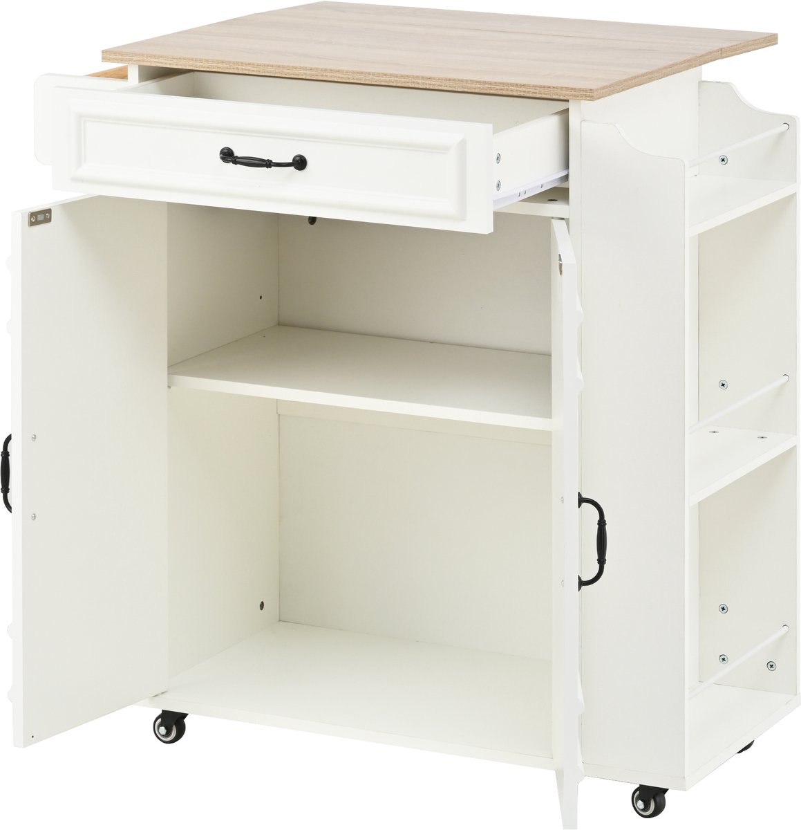 Compacte Keukenwagen / Keukeneiland 66 cm - Met Uitklapbaar Werkblad (tot 60 cm) - Lade, Gewürzrek & Handdoekhouder