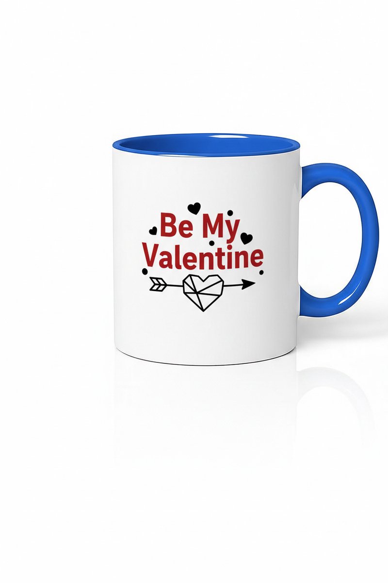 Valentijn Mok 'Be My Valentine' met Hart & Pijl Design - Wit & Blauw Keramiek Cadeau