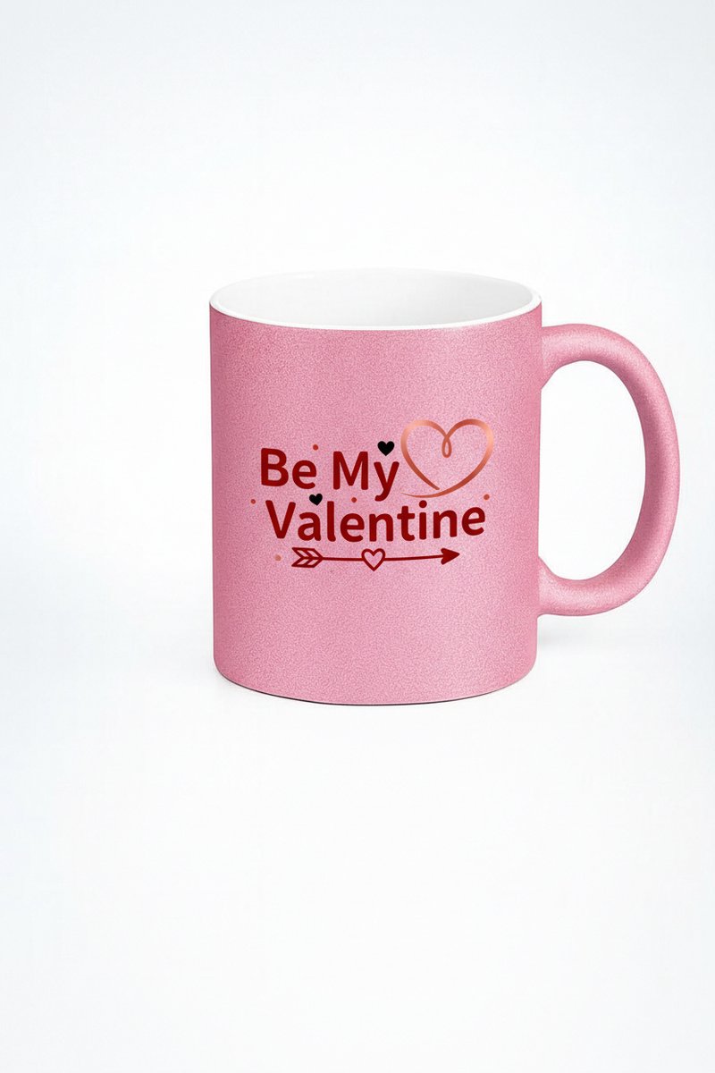 Roze Glitter 'Be My Valentine' Mok - Romantisch Valentijn Cadeau Beker