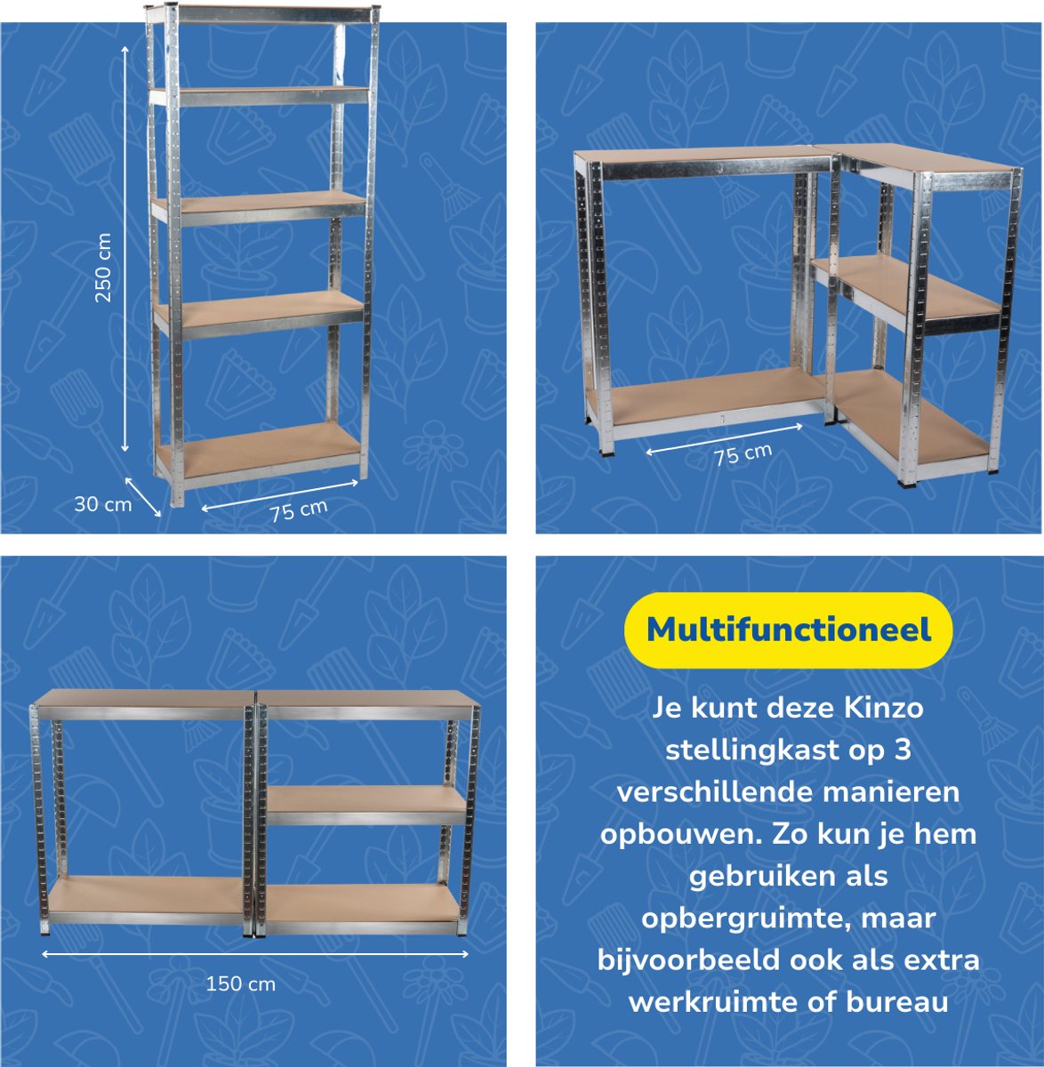 Akord-metalen Rek 10 Planken-zilver-70x30x154
